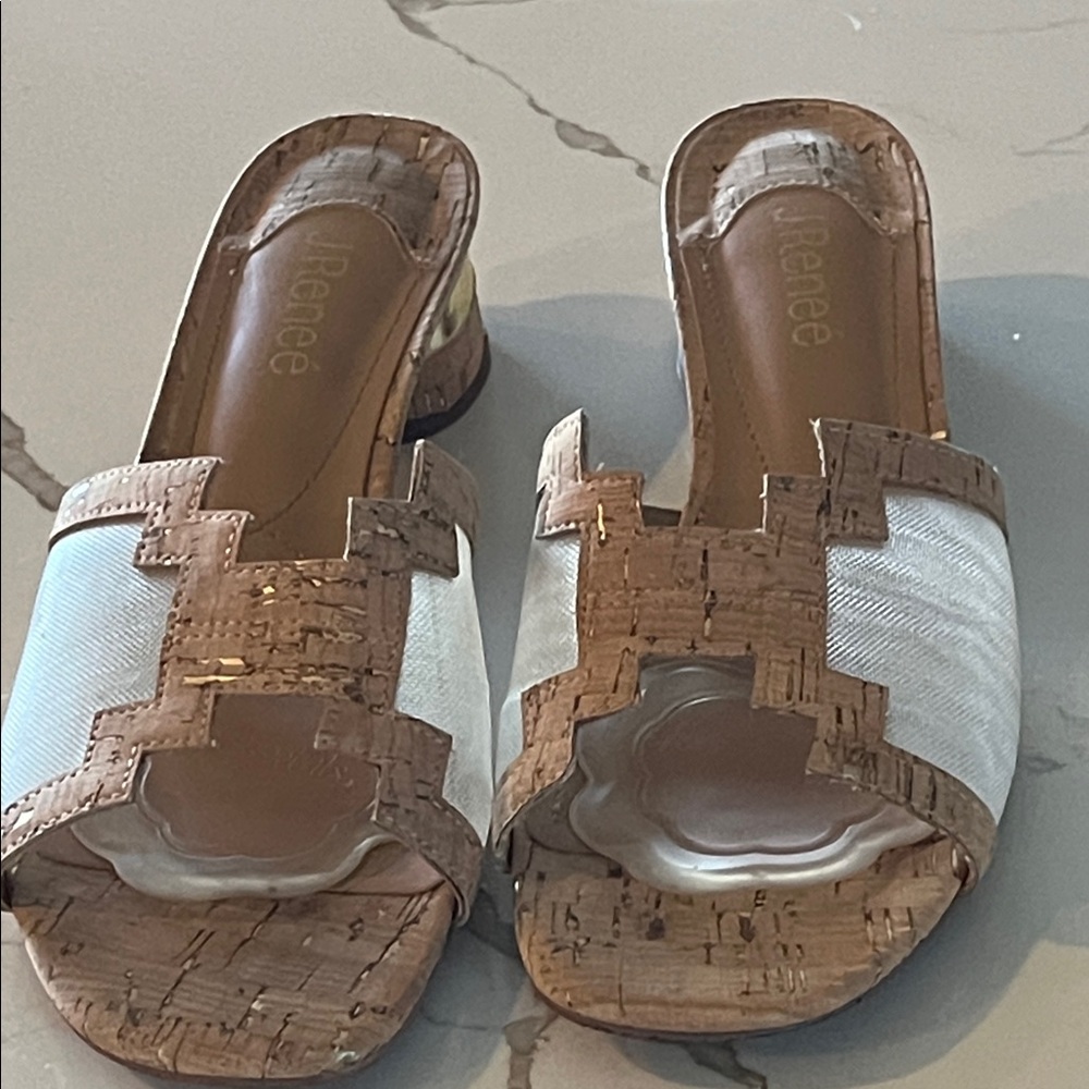 J.Renee White and Cork Open-Toe Mule Slides